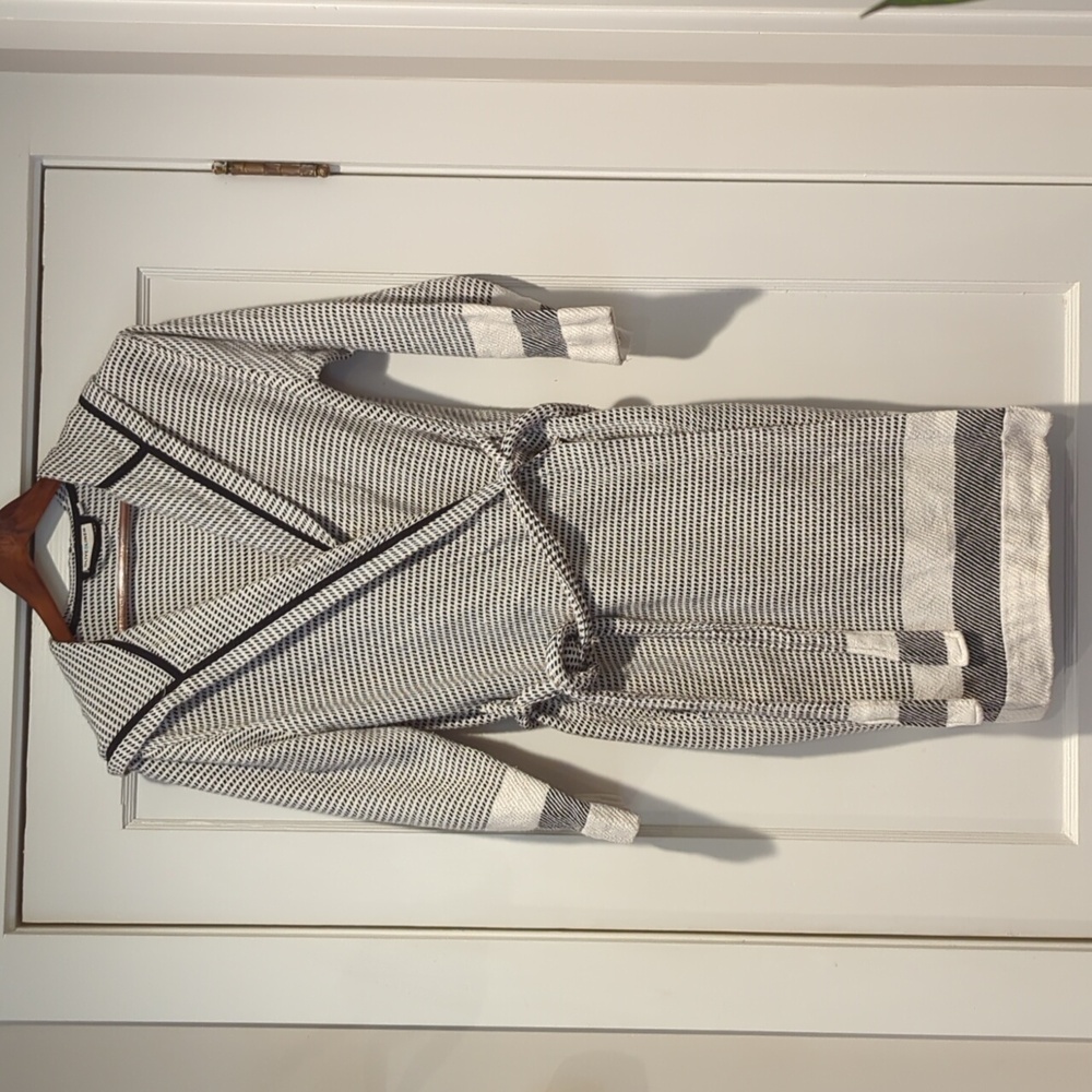 Olive&Linen Pixel Turkish Towel Robe Black/White 1 - Picture 3 of 7